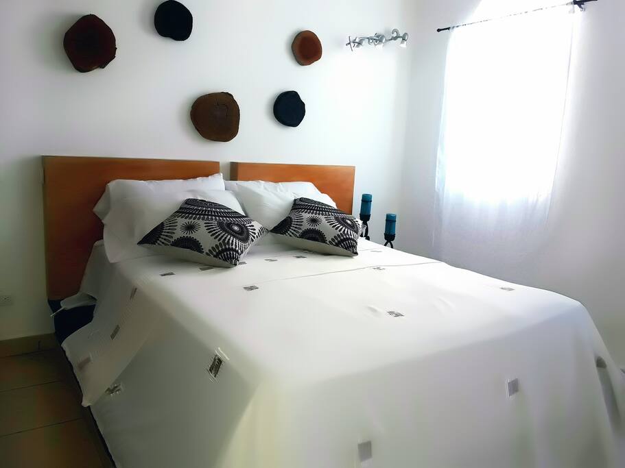 King size bed with pillow top mattress. Mega comfortable!