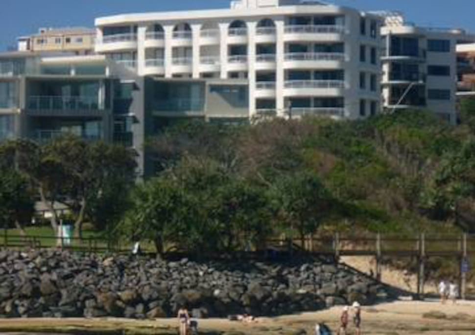 building from the beach