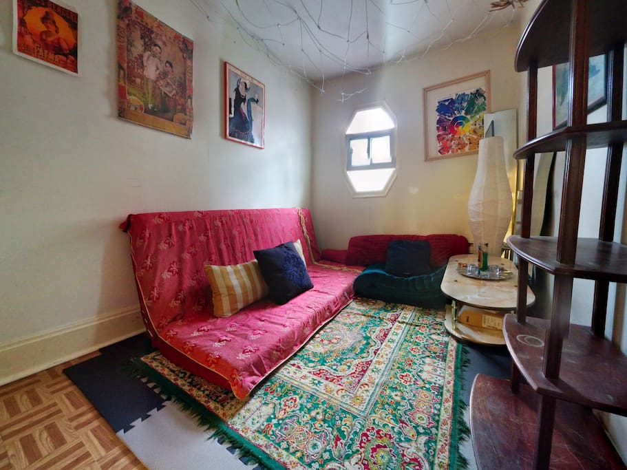 Zen out in the Bohemian-style lounge, complete with floor-cushion seating (I sometimes sleep in this room)