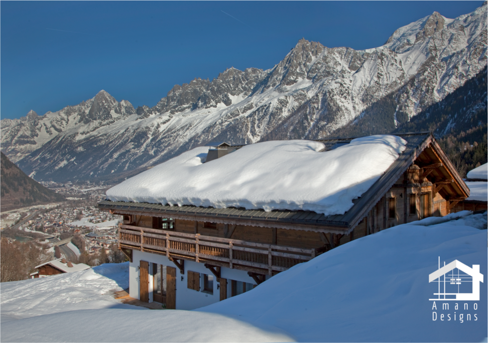 Chalet Norel and its view over the whole Chamonix Valley / Chalet Norel et sa vue dominante sur la Vallée de Chamonix