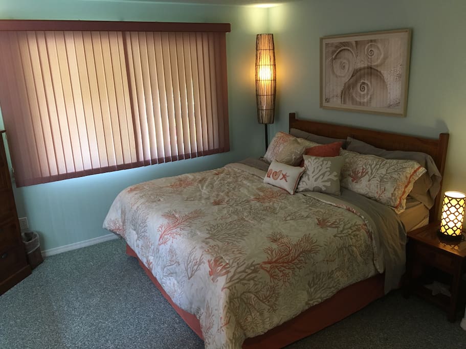 Master bedroom with new pillow top king mattress.