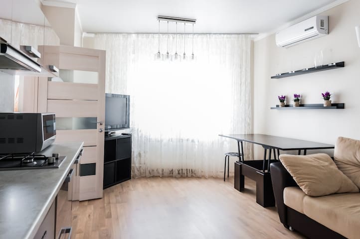 Bright apartment with panoramic windows