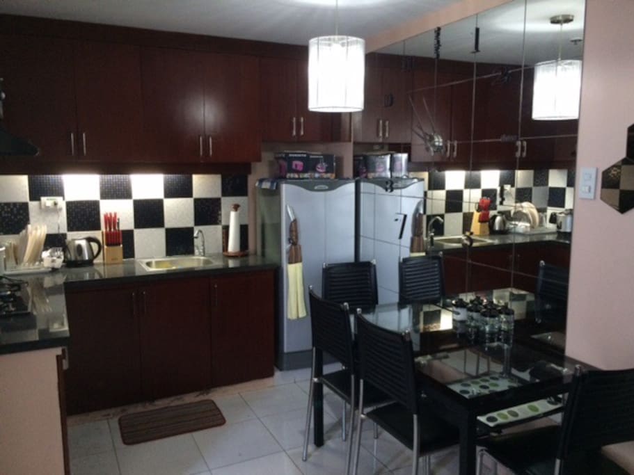 New look of the kitchen with giant mirror clock!