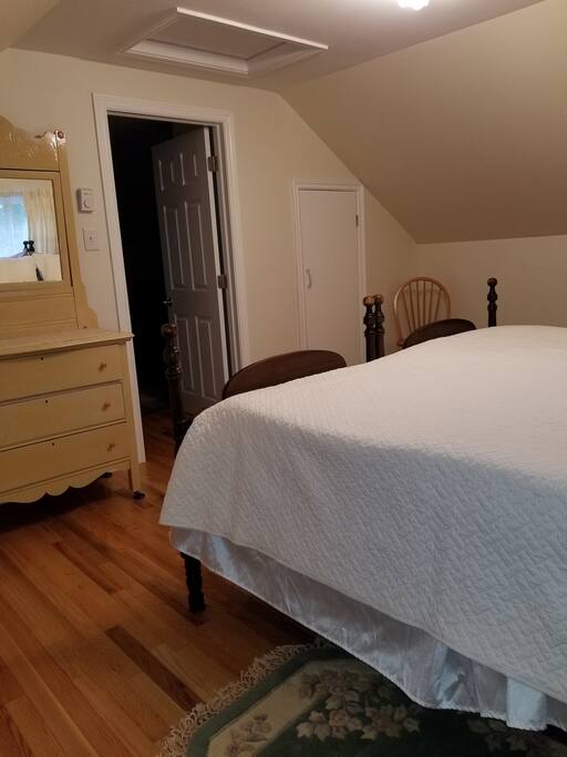 Dresser and closet available in bedroom.