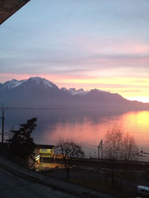 Veytaux-Chillon Train station seen from the balcony.