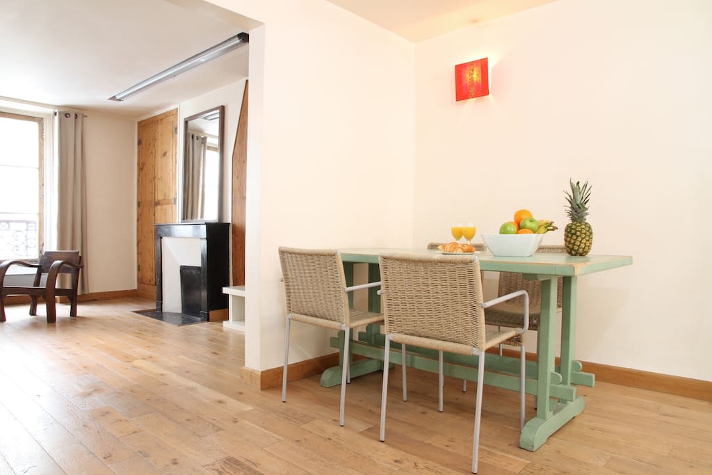 The dining area and living room