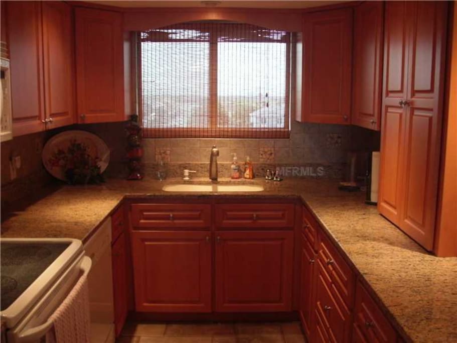 Kitchen with view of the ocean.