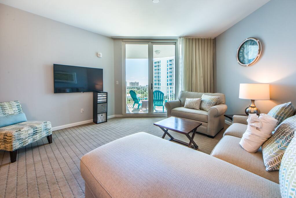 Living Area with Flat screen TV and Views