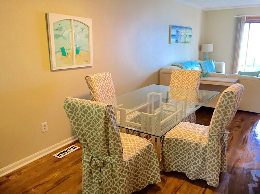 dining area has seating for 6 at table and 3 at counter (2 chairs not pictured.