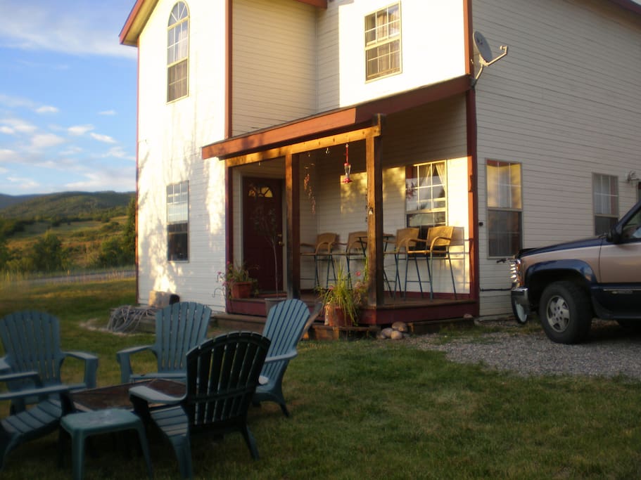 This is the front of the house! Outdoor fireplace is fun all year round!