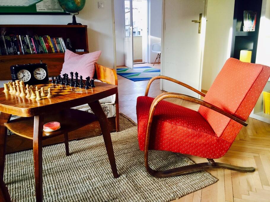 A look from the living room towards the bedroom and its balcony