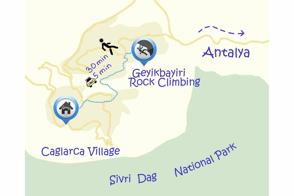 Climber's House is in 5 min by car or 30 min by walk from the Rock climbing