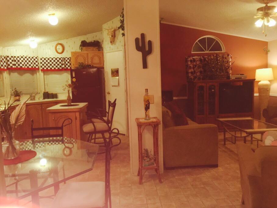 Living room dining room and kitchen area dining area seats 6