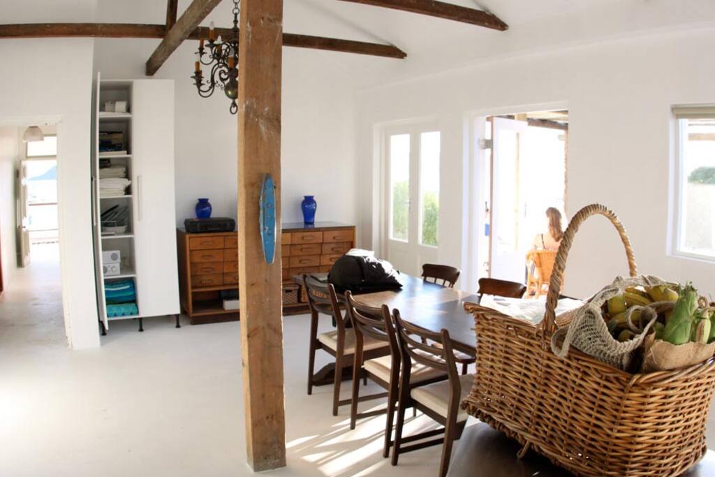 The open plan kitchen and dining area