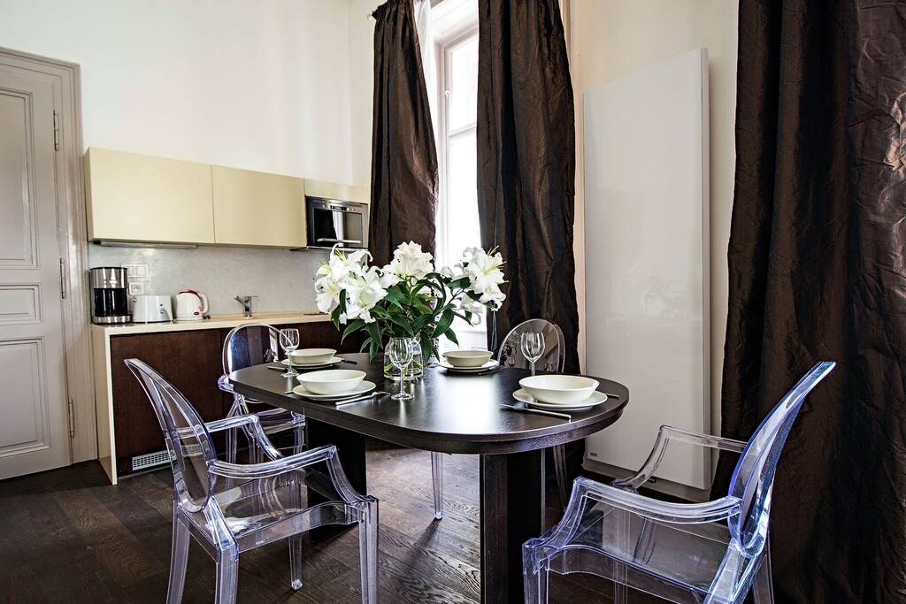 dinner table and kitchen corner