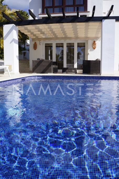 The patio by the pool