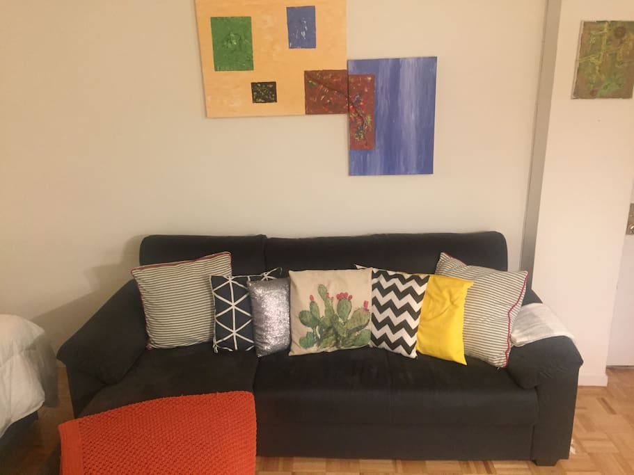 L-shape couch, original paintings