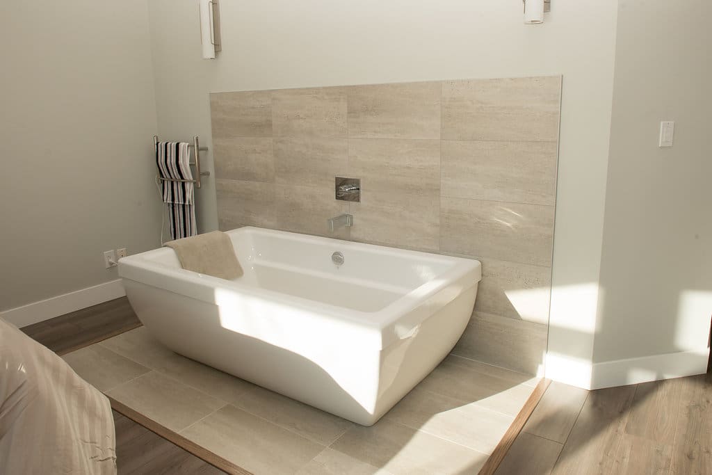 Private tub in master
and heated towel bar.