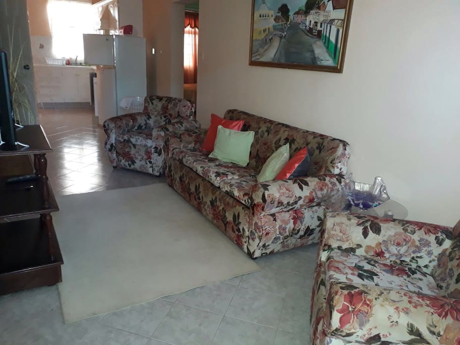 Living room equipped with television and cable