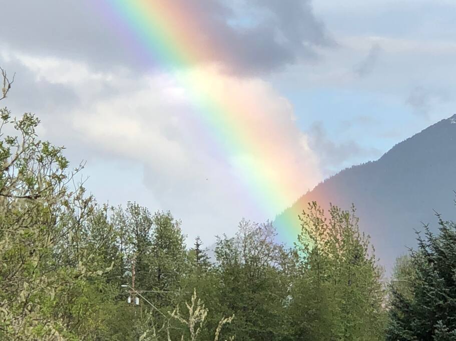 Rainbow in front of Mount Juneau