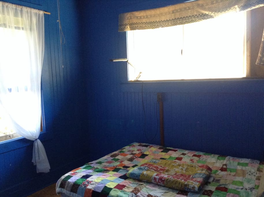 Bed in the blue room