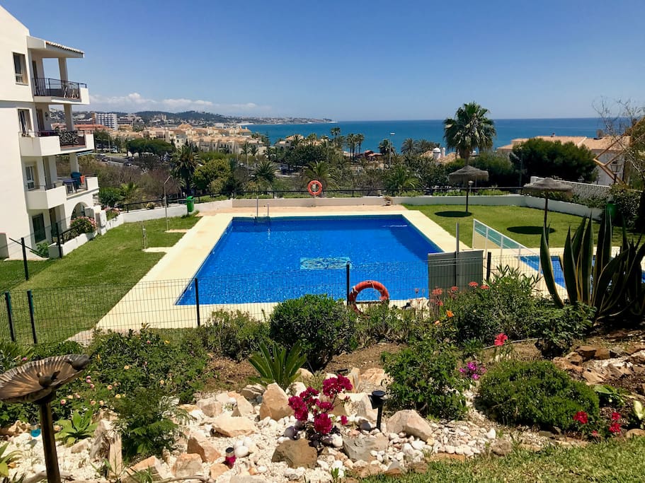 View of La Cala De Mijas from the upper level of communal gardens