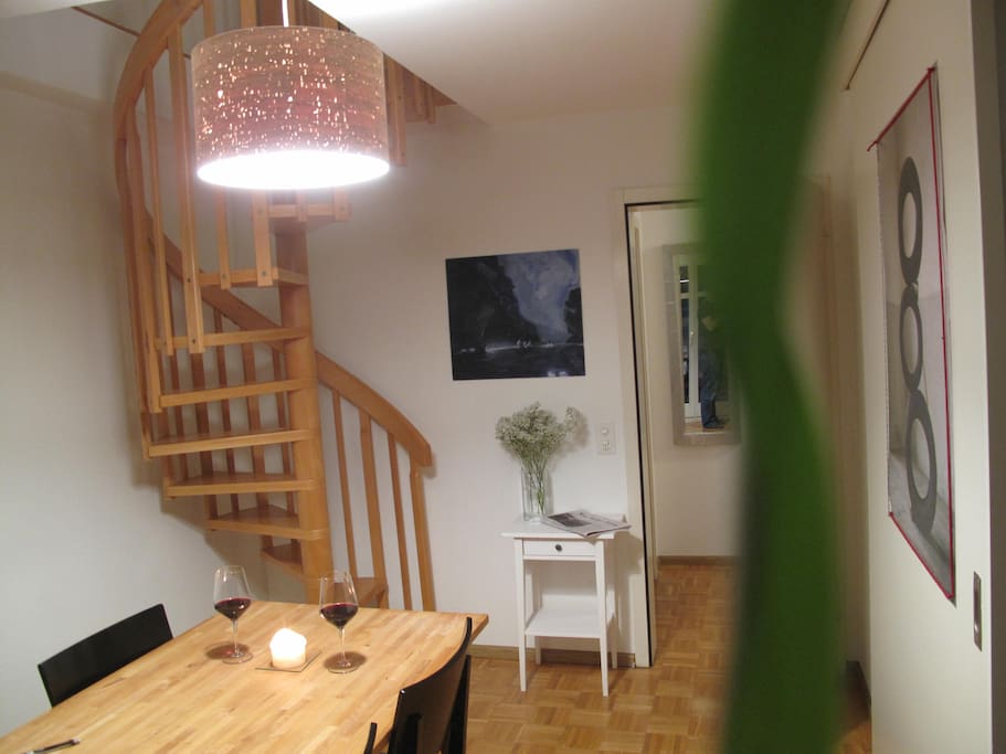 Living room: The apartment has two floors.