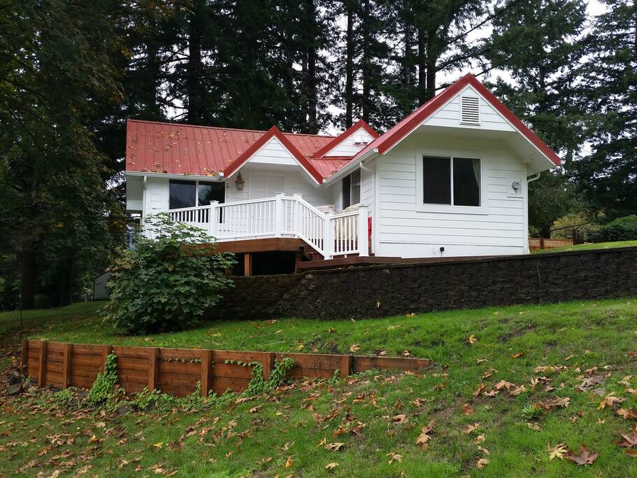 A view of the cottage from the edge of the river