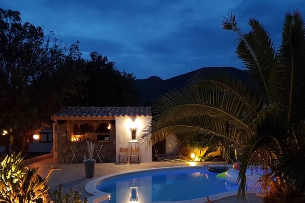 Piscine et poolhouse bar avec barbeque