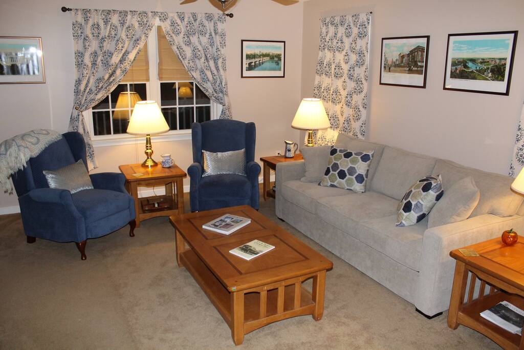 Living Room, New Queen size sofa bed, new 2 recliners