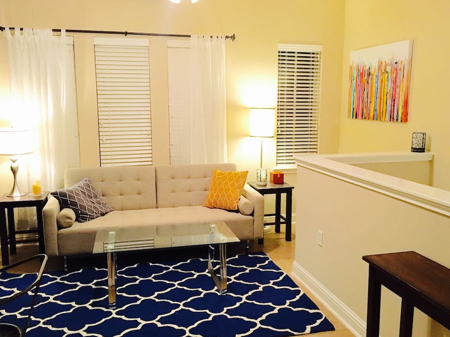 Living room has pull-out bed for additional sleeping space