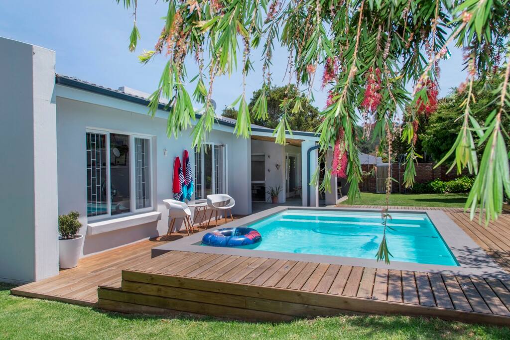 Swimming pool with optional pool cover.