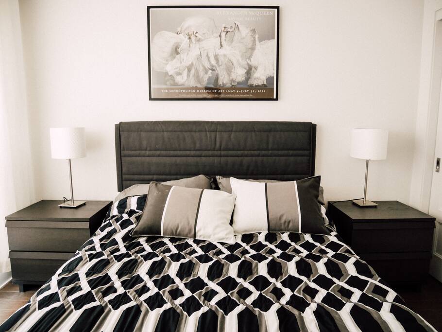 Bedroom 1 comes with sheets, pillows and full-size closet space
