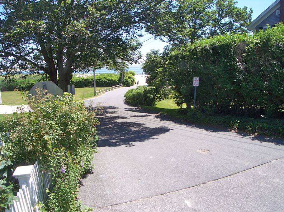 Walk across the street, down this road to the beach, about a 1 minute walk