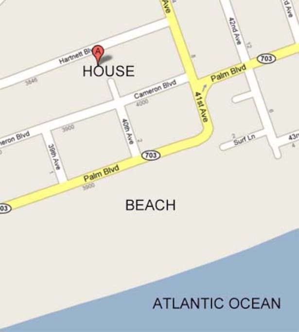 Walk out the back of the house, and down 40th Street past 4 other houses to the beach!