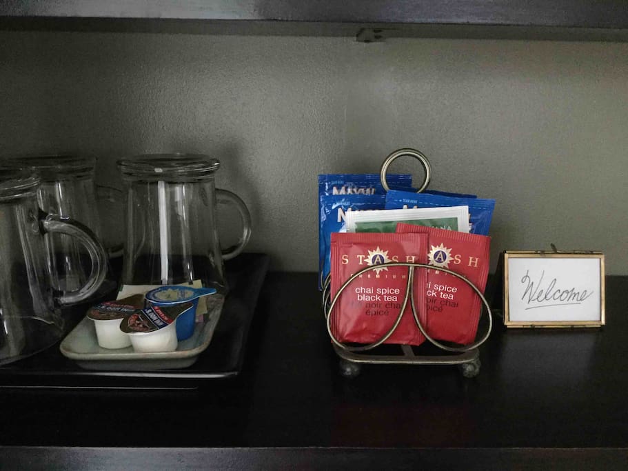 Some coffee and tea to get you settled in.