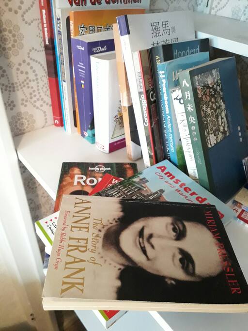 Many books about travels and wine :)