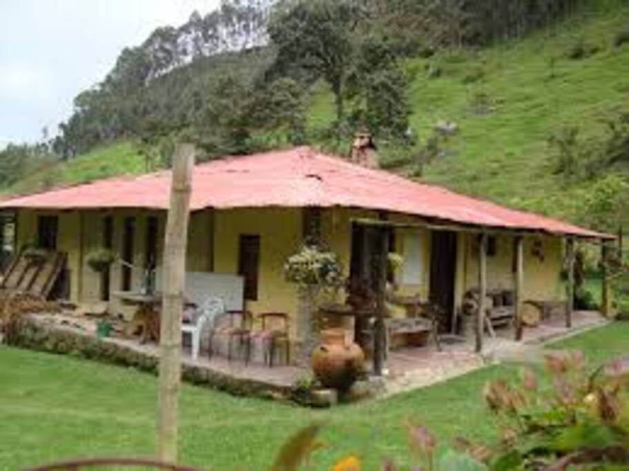 Vista externa de la cabaña, rodeada de un maravillosos paisaje.