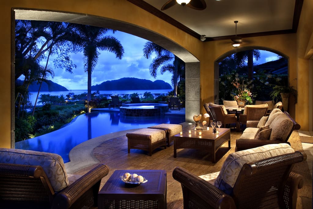 Outdoor space with swimming pool access