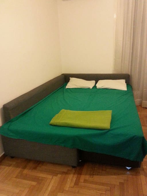 Sofa in the living room which converts in twin bed