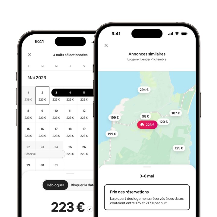 L'application Airbnb affiche la nouvelle fonctionnalité de comparaison des logements similaires.