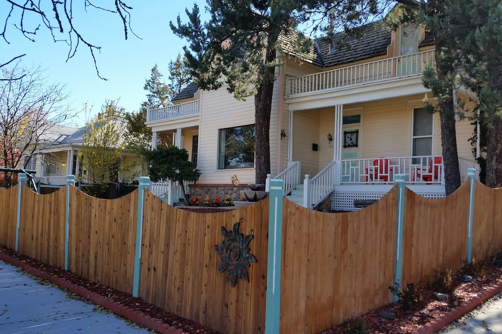 View of front porch from sidewalk.