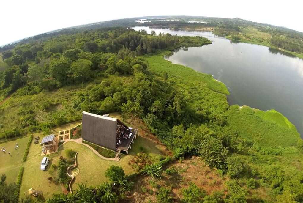 Ariel shot of cottage and the River Nile
