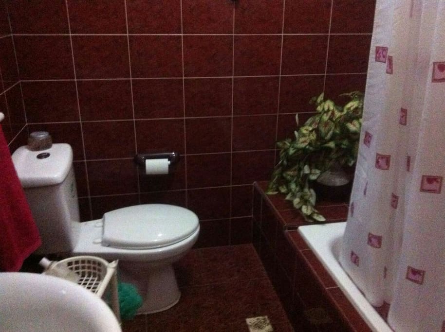Baño con bañera. Agua caliente.