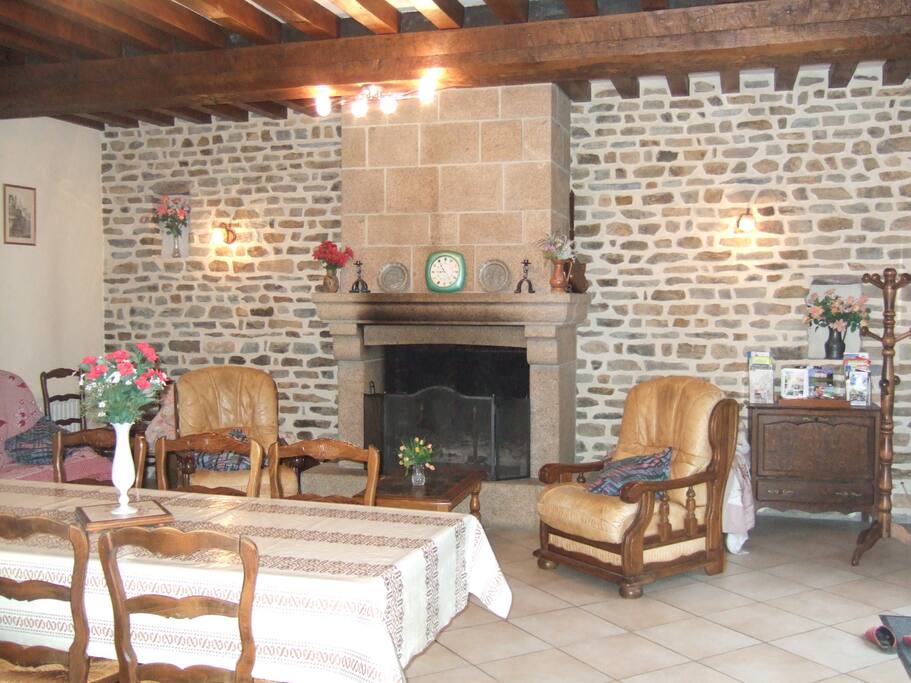 Salle et salon avec sa cheminée