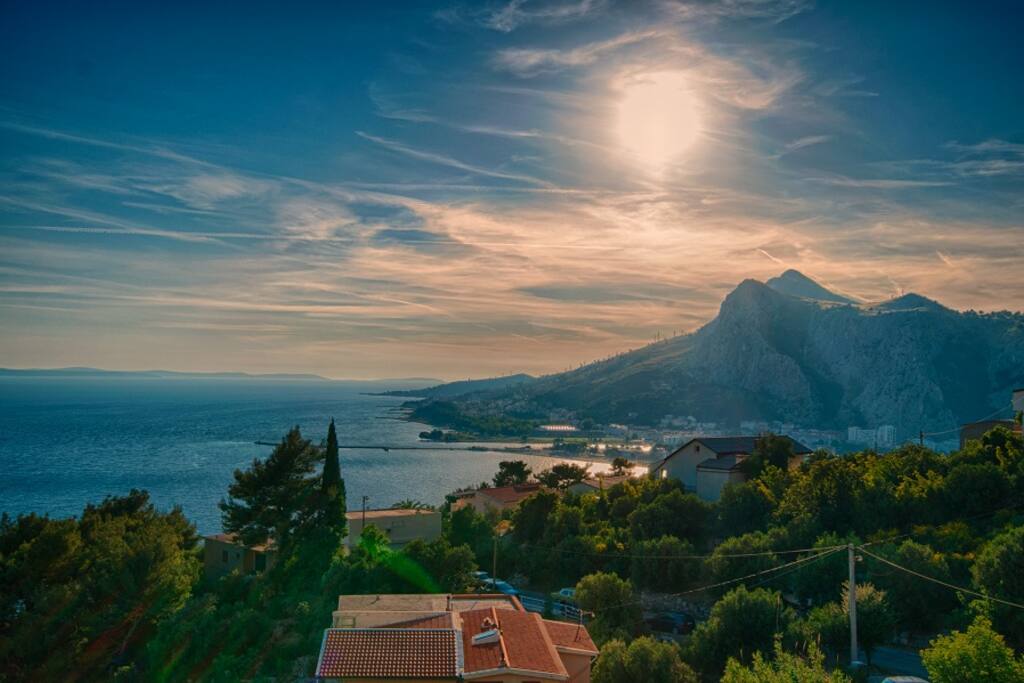 Panorama view... town of Omis, sea view, islan Brac