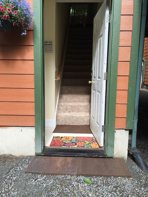 Front door to house. Fifteen steps to reach the living area.