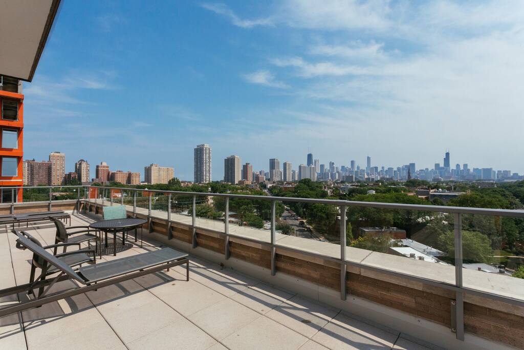 Rooftop stunning city skyline view