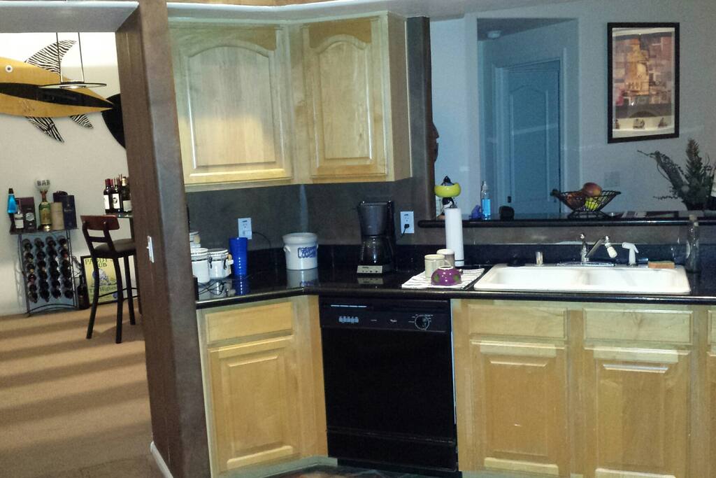 open plan and view of bar and living room room kitchen
