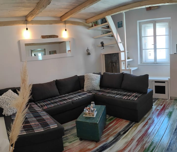 .. living room is small and cozy with large comfortable corner sofa. In order to make your stay as pleasant and interesting as possible in the living room, you can find interesting things such as children's coloring books, social games, cards. (: